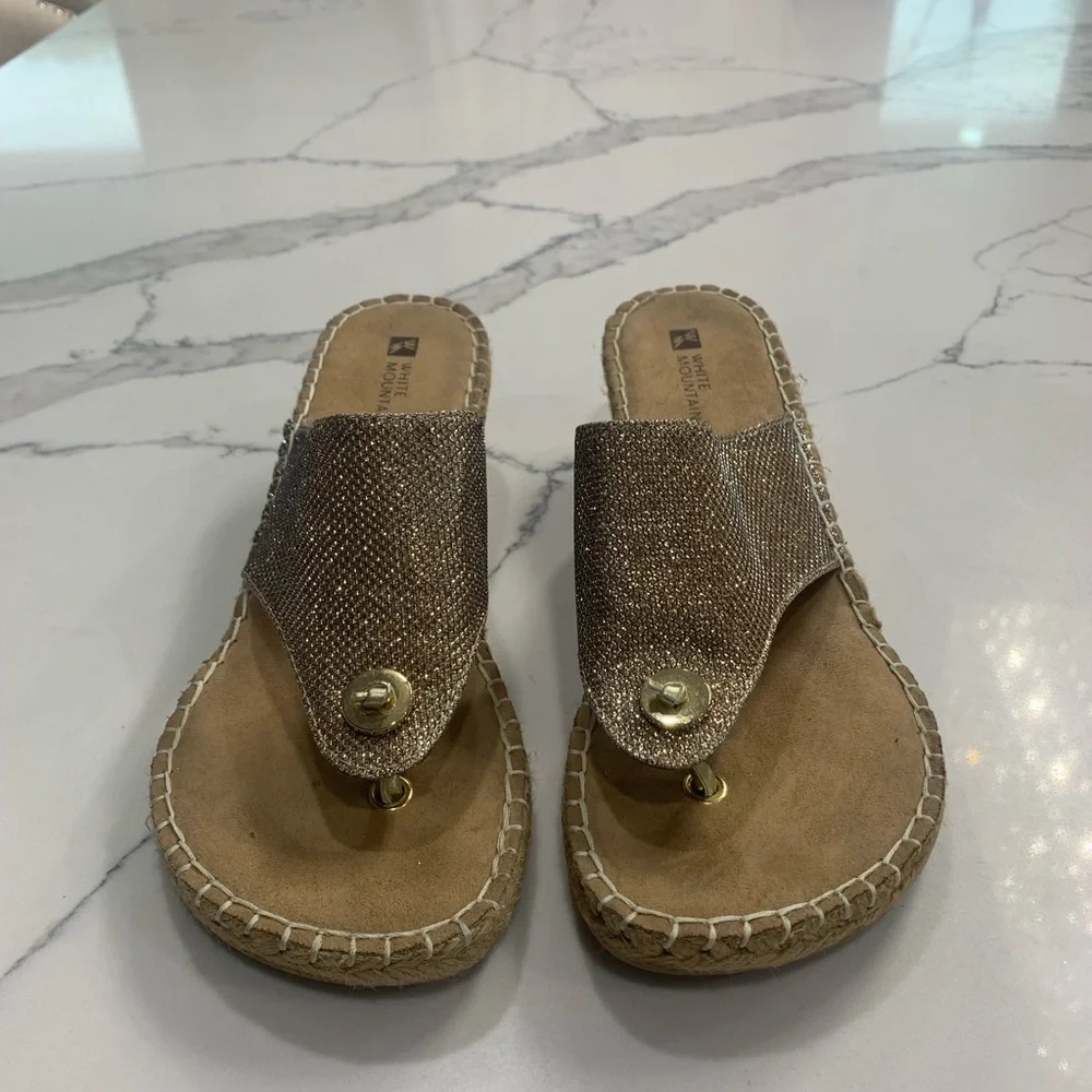 White Mountain Women’s Beachball Gold Glitter Fabric Espadrilles Size 8M